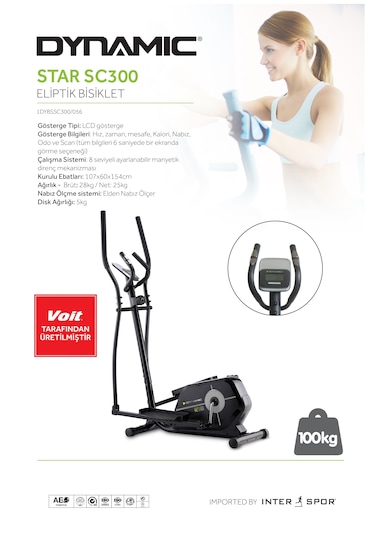 Dynamic Voit Star Collection SC300 Manyetik Eliptik Kondisyon Bisikleti - Elden Nabız Ölçer - Siyah