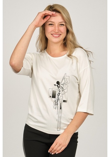 Sistas Kadın Desenli Bluz 6690208 Ekru-Ekru