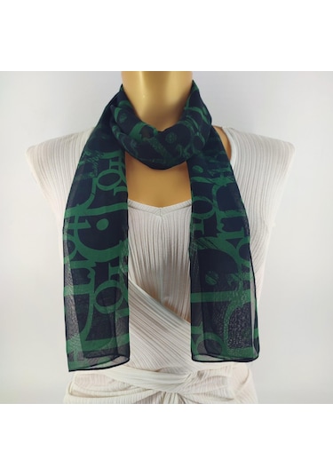 Tedz Collection Paredora Yaşil Siyah Dior Uzun Fular Çok Renkli