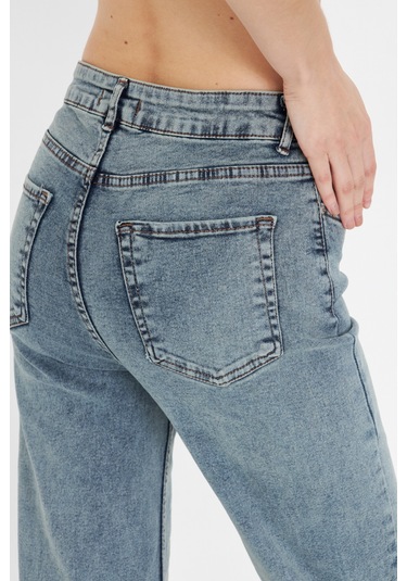 Kutaf Açık Mavi Yüksek Bel Geniş Paça Bol,salaş Palazzo Jeans Mavi
