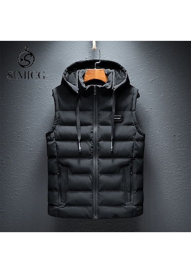 Sımıcg Erkek Kuş Tüyü Pamuklu Artı Polar Yelek Siyah