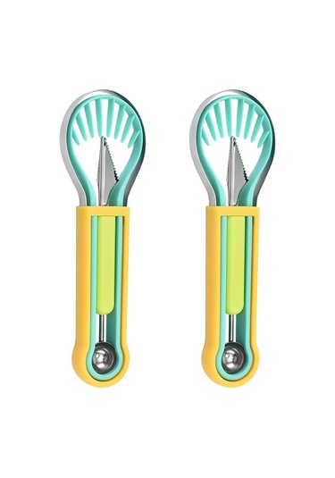 Sones 2 Adet 3'ü 1 Arada Meyve Kazıcı Meyve Tabağı Oyma Bıçağı Çok Renkli