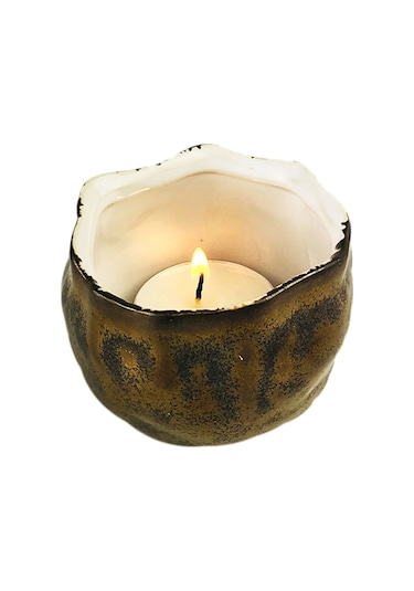 Alesta Home Kahverengi ve Beyaz Seramik Tealight Mumluk 6X6Cm Kahverengi
