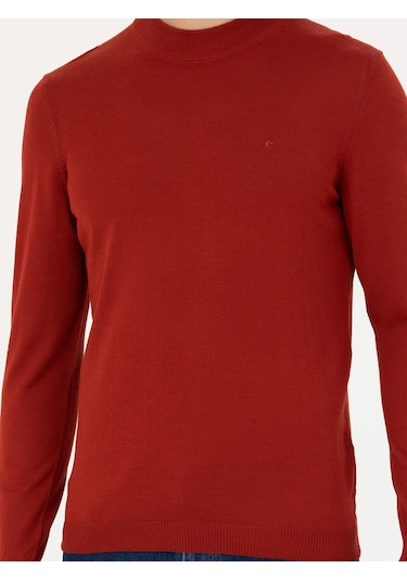 Cacharel Kiremit Slim Fit Çeyrek Balıkçı Yaka Triko Kazak Kırmızı