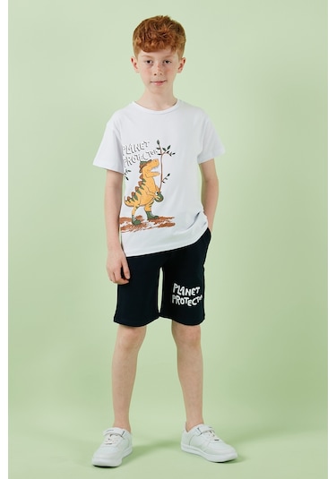 Lela Pamuklu Regular Fit Bisiklet Yaka Şortlu Alt-Üst Erkek Çocuk Takım 6212009 Beyaz
