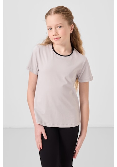 Taş-siyah Pamuklu O Yaka Standart Fit Basic İspanyol Paça Kız Çocuk Tayt Takım - 75192 Taş