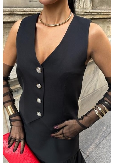 Yelek Ve Pilise Etekli Premium Takım 10096 Si Yah