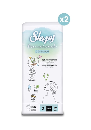 Sleepy Bio Natural Premium Plus Günlük Ped Uzun 64 Adet