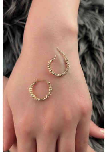 Fiyonk Kuyumculuk 14 Ayar Altın Işıltılı Dorika Küpe 001