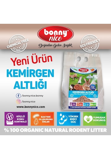 Bonny Nice Organik Çam Pelet Kemirgen Altlığı 1.8 Kg 3 L x 3 Adet