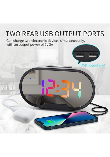 Gajeena Rgb Led Ekranlı Banyo Aynası Alarm Saat - 12/24 Saat, 2 Alarm, Uyku Modu, Sürekli Işık Regülasyonu, Ses Ayarı, Usb Şarj Portu - Siyah Pil Dahil Değil