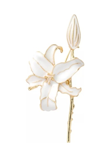 Olfil Broş Çiçek Zarif Zambak Beyaz 194433134 Altın Rengi