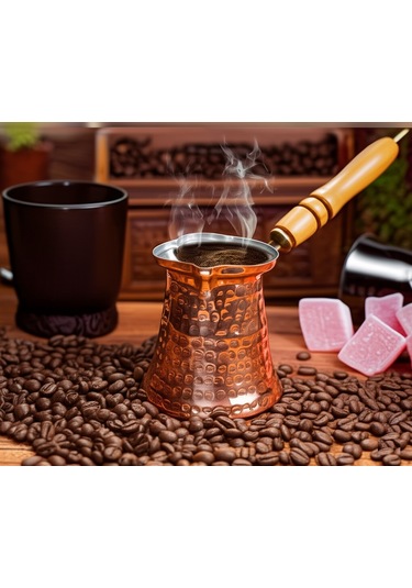 Ludıa Ahşap Saplı El Yapımı Dövme Bakır Cezve No3 Kahve Cezvesi