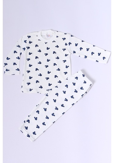 Hçm Bebek Pamuk Pijama Takımı Tenkli Baskılı Bisiklet Yaka A2 Lacivert