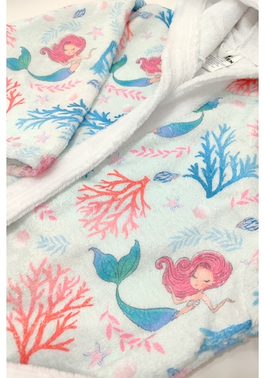 Mermaid Dijital Baskılı Çocuk Bornozu Su Yeşili