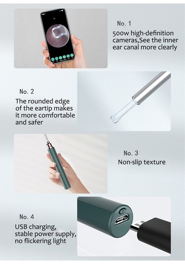 Flybuy Kablosuz Kulak Endoskop - Doktor Kontrolü İçin, Wifi Hd, Usb Şarjlı