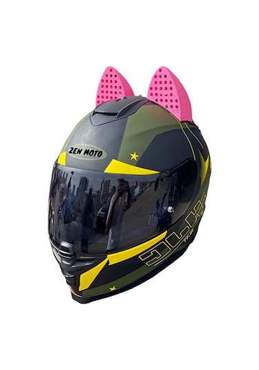 Motosiklet Kask Kedi Kulağı Pembe Büyük Boy