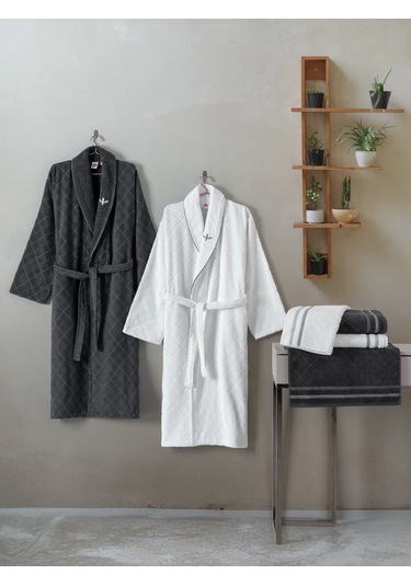 Cotton Box Masculine Aile Bornoz Seti Carlos Beyaz-antrasit Diğer