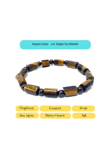 Sertifikalı Kaplan Gözü Ve Granat Lal Doğal Taş Bileklik Çok Renkli