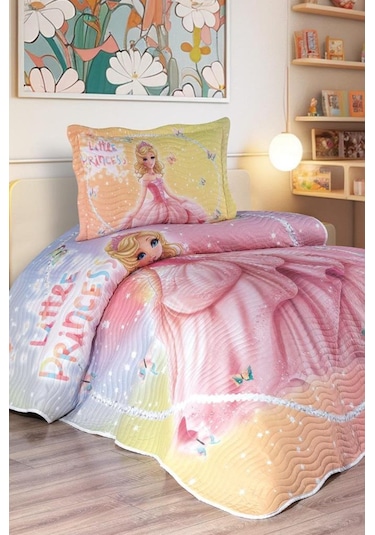 Perfinya Baskılı Kapitoneli Tek Kişilik Yatak Örtüsü Pembe Pembe