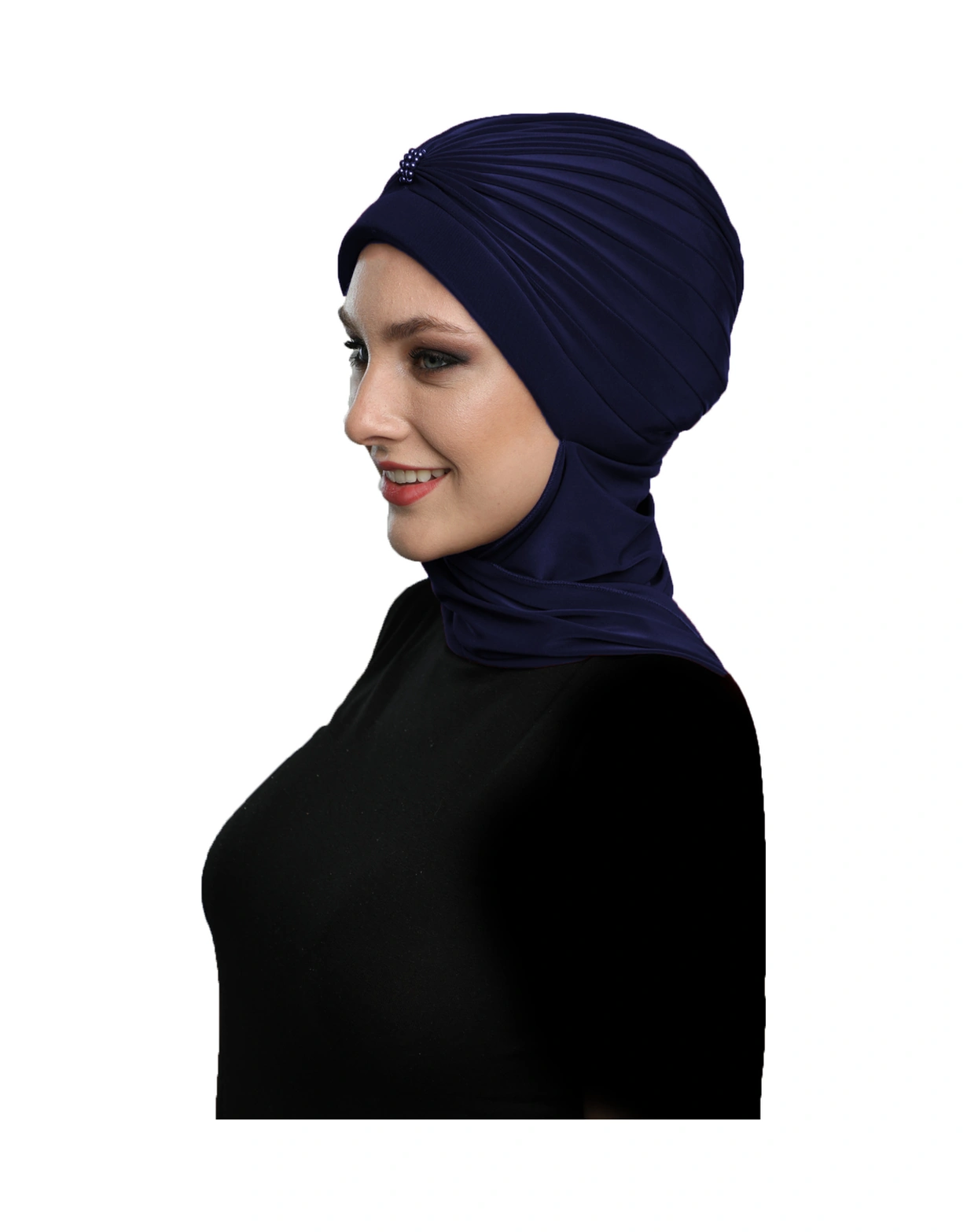 Incili Atkılı El Işi Inci Işlemeli Lacivert Hazır Türban Tesettür Bone Lacivert