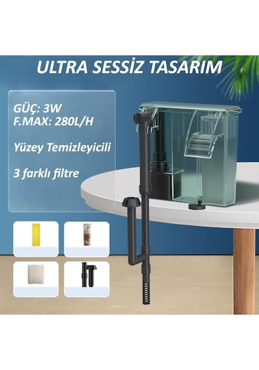 Valkyrie Askılı Şelale Akvaryum Filtre Kafa Motoru İç Filtre Yüzey Temizleyicili 3 Filtreli