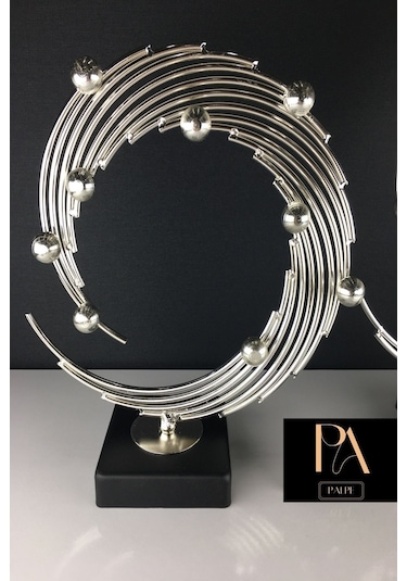 Gümüş 2'li Ofis Metal Aksesuar Biblo Ev Salon Dekorasyon Obje