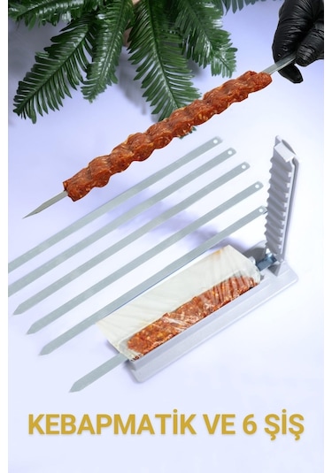 Rotanev 6 Adet Şiş Ve Kebapmatik Adana Urfa Kebap Kalıbı Aparatı Pratik Hızlı Kebap Makinesi Kutusu Gri