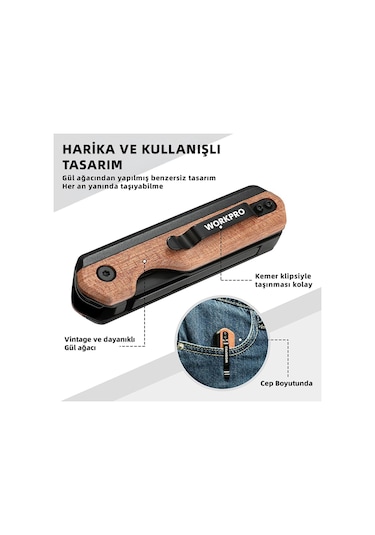 Workpro Wp211015 2-ın-1 Ahşap Saplı Profesyonel Cep Çakısı & Katlanır Rötuş Maket Bıçağı + 11 Adet Yedek Bıçak