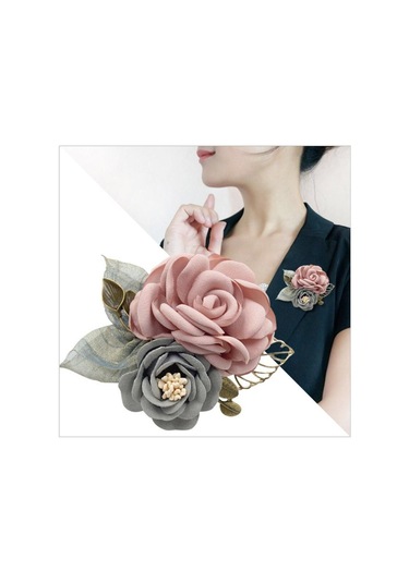 Homyl Kore Tarzı Gül Çiçek Şal Broş Pin Damat Gelin Korsaj Şarap Çok Renkli