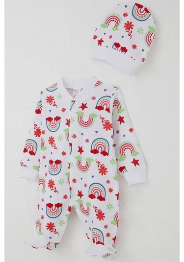 Breeze Kız Bebek Patikli Tulum Gökkuşağı Masalı Çiçek Desenli 0-6 Ay, Beyaz Beyaz