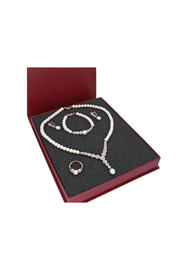 Chavin Rose Inci Gümüş Kolye Küpe Bileklik Yüzük Takım Set Dz42