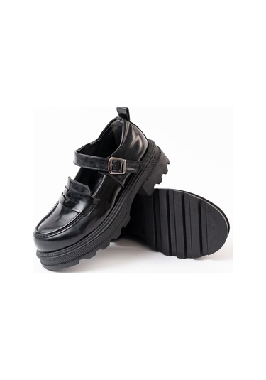 745-771 Siyah Rugan Günlük Yüksek Tabanlı Loafer Ayakkabı Beyaz