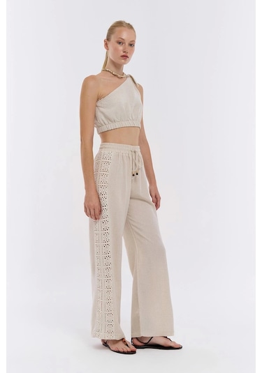 Olla Collection Kumaş Matchli Pantolon Natur Çok Renkli