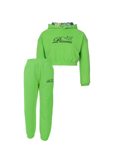 Brz Kids Kız Çocuk Yeşil Crop Sweatshirt Pantolon Takım-yeşil Yeşil