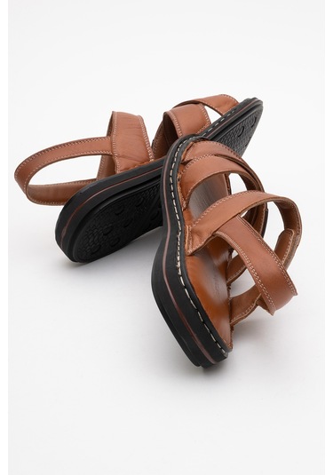 Dericlub Erkek Çapraz Bantlı Sandalet Gerçek Deri Dc 1216 Taba