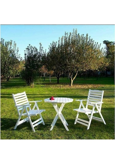 Motoryagmarket Datça 70Lik Katlanır Ahşap Bahçe Balkon Masası Yuvarlak -Beyaz