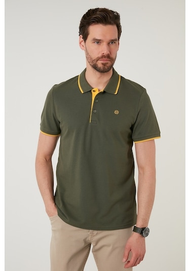 Buratti % 100 Pamuk Düğmeli Regular Fit Erkek Polo Yaka T Shirt 5902118 Haki-Sari