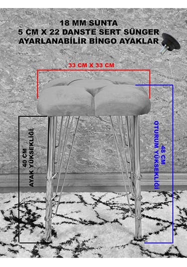 Kare Krom Kaplama Telli Ayaklı Tabure - Oturak - Bar Taburesi - A Çok Renki
