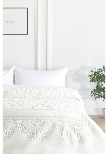 Merinos Pırıltı Embos Çift Kişilik Battaniye - Ekru