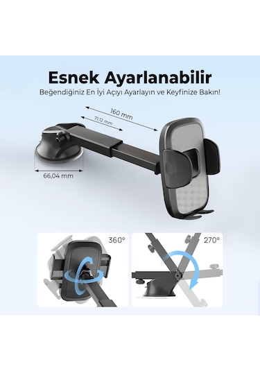 Bix Bxch7 Çift Fonksiyonlu Araç İçi Vantuzlu Telefon Tutucu Siyah
