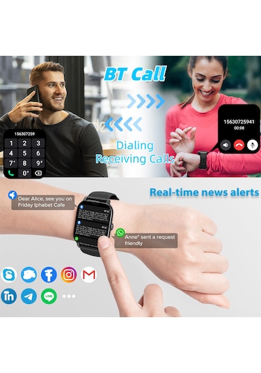 Geeroyoo Pembe Qx5 Akıllı Saat: Kan Şekeri Olmayan Ölçüm, Bluetooth Arama, Kalp Atımı-vücut Sıcaklığı İzleme, 100+ Spor Modu