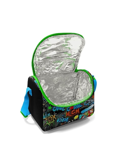 Coral High Kids Siyah Mavi Grafiti Desenli Thermo Beslenme Çantası 11828