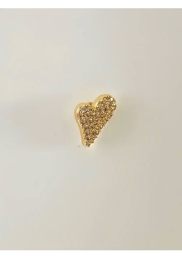 Eva Takı Store Kalp Zirkon Taşlı Model Kıkırdak Tragus Helix Piercing Gold Altın Renk Küpe Altın