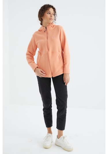 Tommy Life Kavun Içi Kapüşonlu Fermuarlı Rahat Form Kadın Polar Sweatshirt - 97233 Kavuniçi