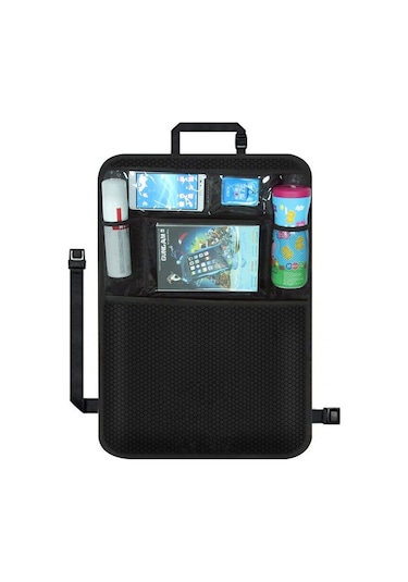 Youtek Araba Arka Koltuk Koruyucu Organizer Çantası - Su Geçirmez Nylon-pvc, 5 Bölmeli, 10.5 İnç Tablet Tutucu, Çocuk Eğlencesi Ve Depolama, Siyah, 1 Adet Siyah