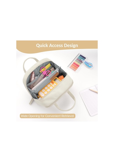 5 Bölmeli Büyük Kalem Kutusu, Fermuarlı Yumuşak Kadife Kalem Kutusu Düzenleyici, Genç Kızlar İçin Sevimli Ve Estetik Okul Malzemeleri - Bej Th