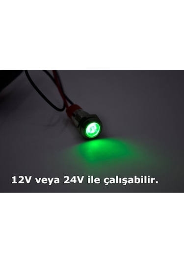 Kablolu 8mm Mini Metal Yeşil Göz Lamba Led 12v 24v