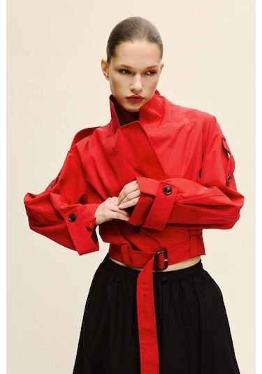 Defacto Cropped Fıt Twill Trençkot G9956ax26sprd332 Kırmızı-rd332 Defacto Cropped Fıt Twill Trençkot G9956ax26sprd332 Kırmızı-rd332