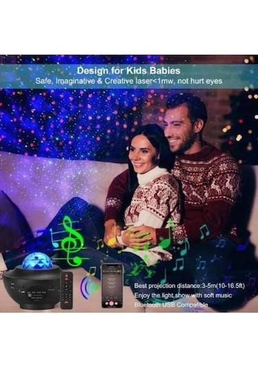 Torima Lw-34 Siyah Starry Led Lazer Projektör Bluetooth Müzik Hoparlör Uzaktan Kumandalı Gece Lambası Çok Renkli